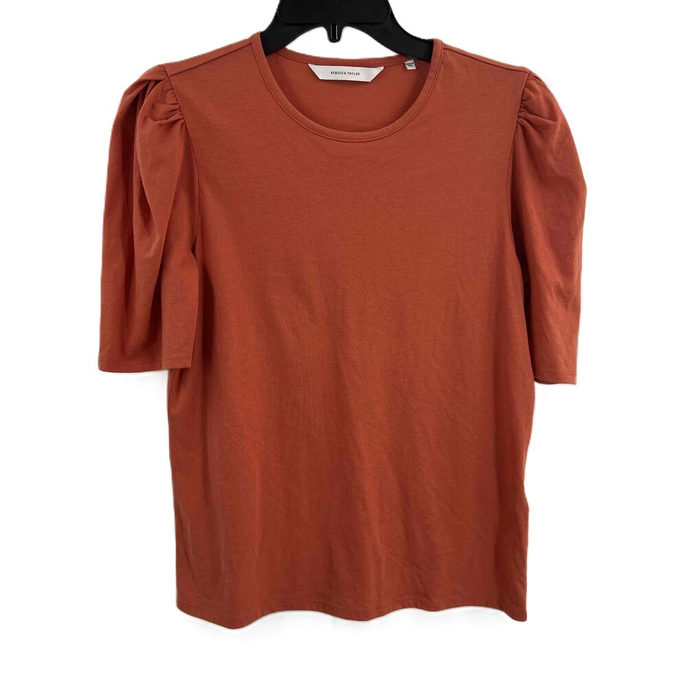 Rebecca Taylor‎ Orange Puffed Sleeves Crew Neck Soft Knit T-Shirt Top Small